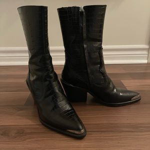 Black leather cowboy boots